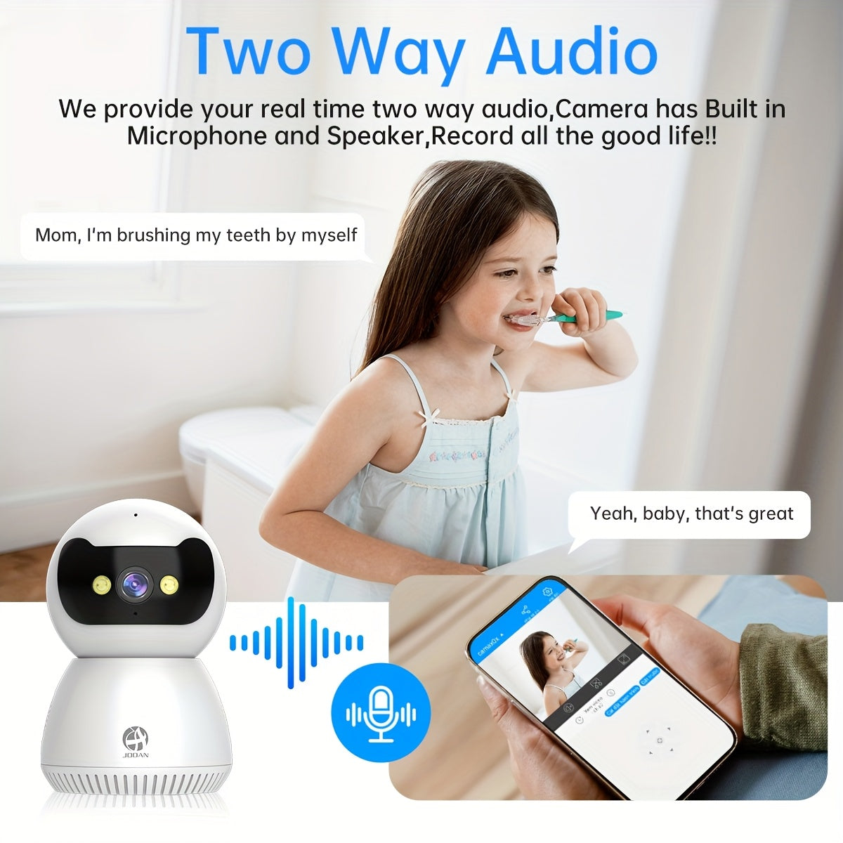 Cámara de seguridad 1080P con visión nocturna en color, audio bidireccional, detección de movimiento, WiFi, para uso en interiores