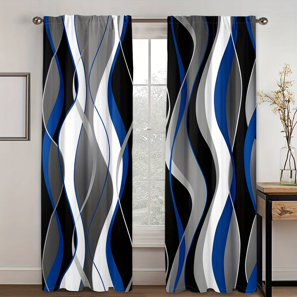 Modern Abstract Geometric Curtain Set Black White 2 Pieces Privacy Drapes
