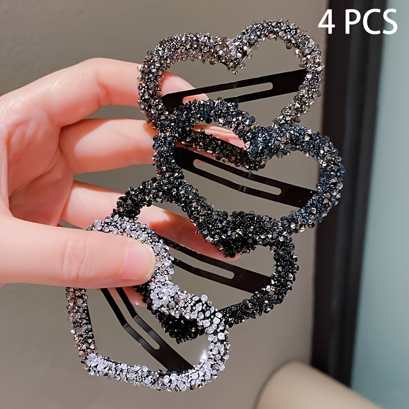 Girls' Hair Clips Set with Glitter Heart Rhinestones in Mixed Colors