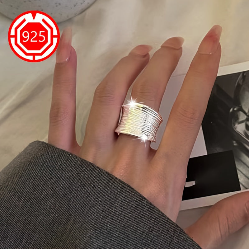 Серебряное кольцо с широкой геометрической вставкой из 18K золота, регулируемое, гипоаллергенное для женщин