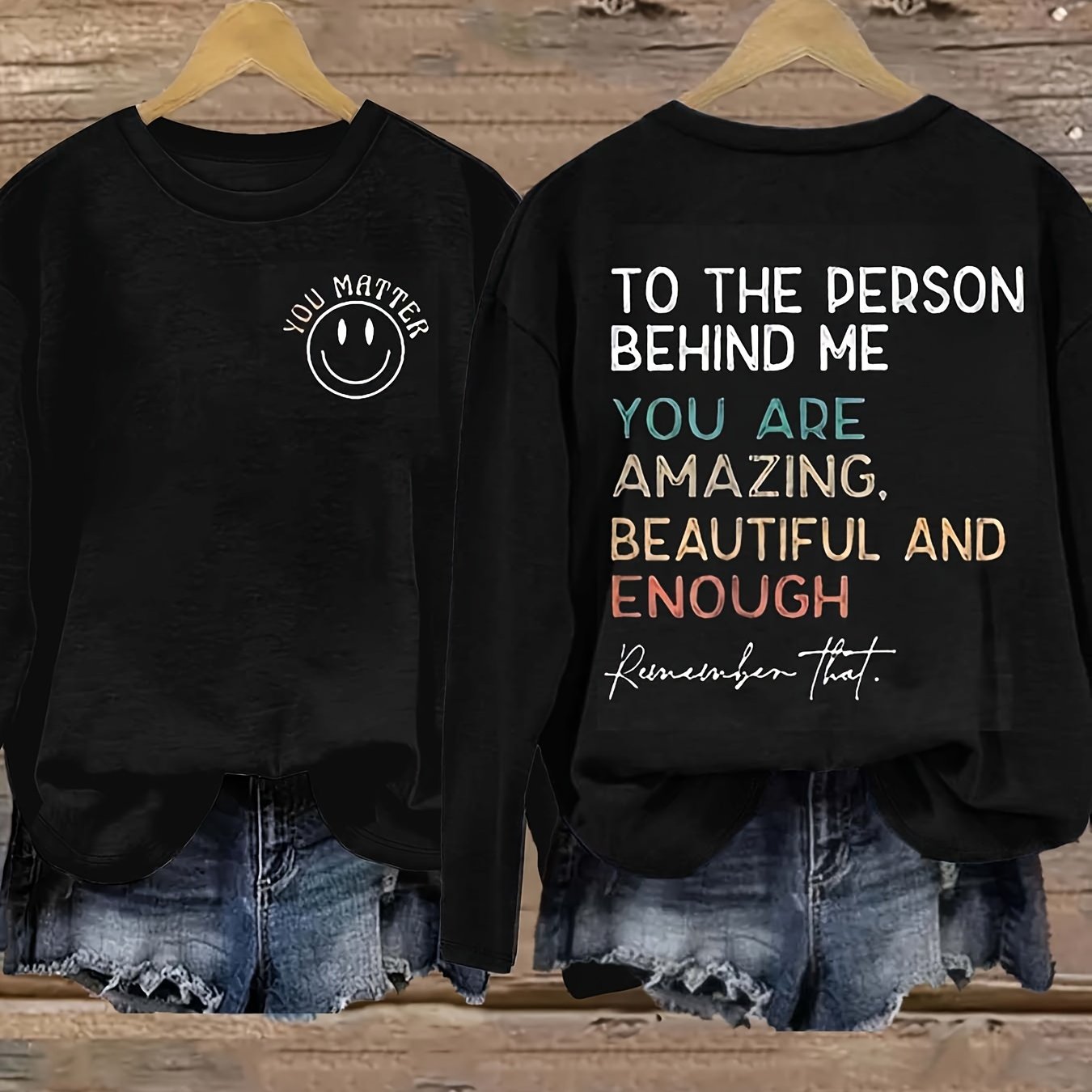 Women's Long Sleeve T-Shirt Polyester Crew Neck Spring Fall Black with Quote