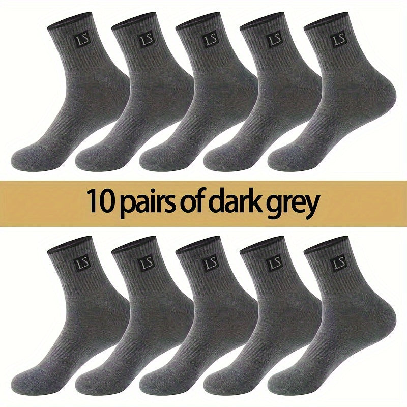 Men's Solid Crew Socks 10 Pairs Breathable Casual Outdoor All Seasons