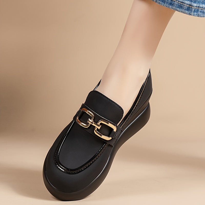 Women's Golden Plated Buckle Thick Sole Casual Spring Flats