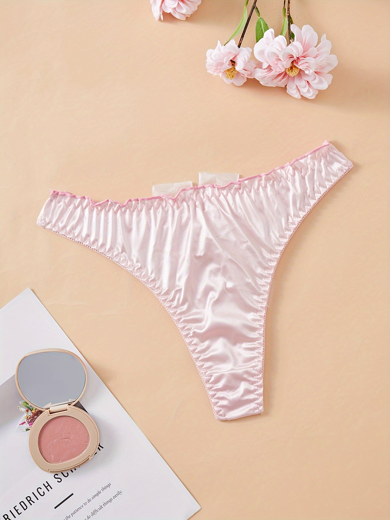 Women's Sheer Mesh Triangle Lingerie with Bow Detail