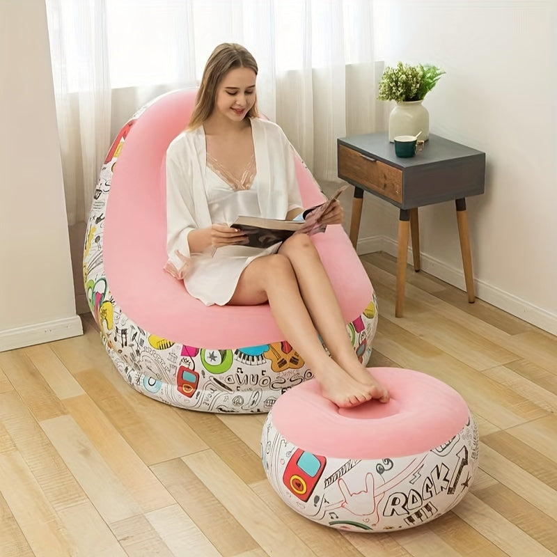 Qorong'i Inflatable Lounger Sofa oyoq uchun tayanch bilan, chidamli plastmassa, uy bezaklari