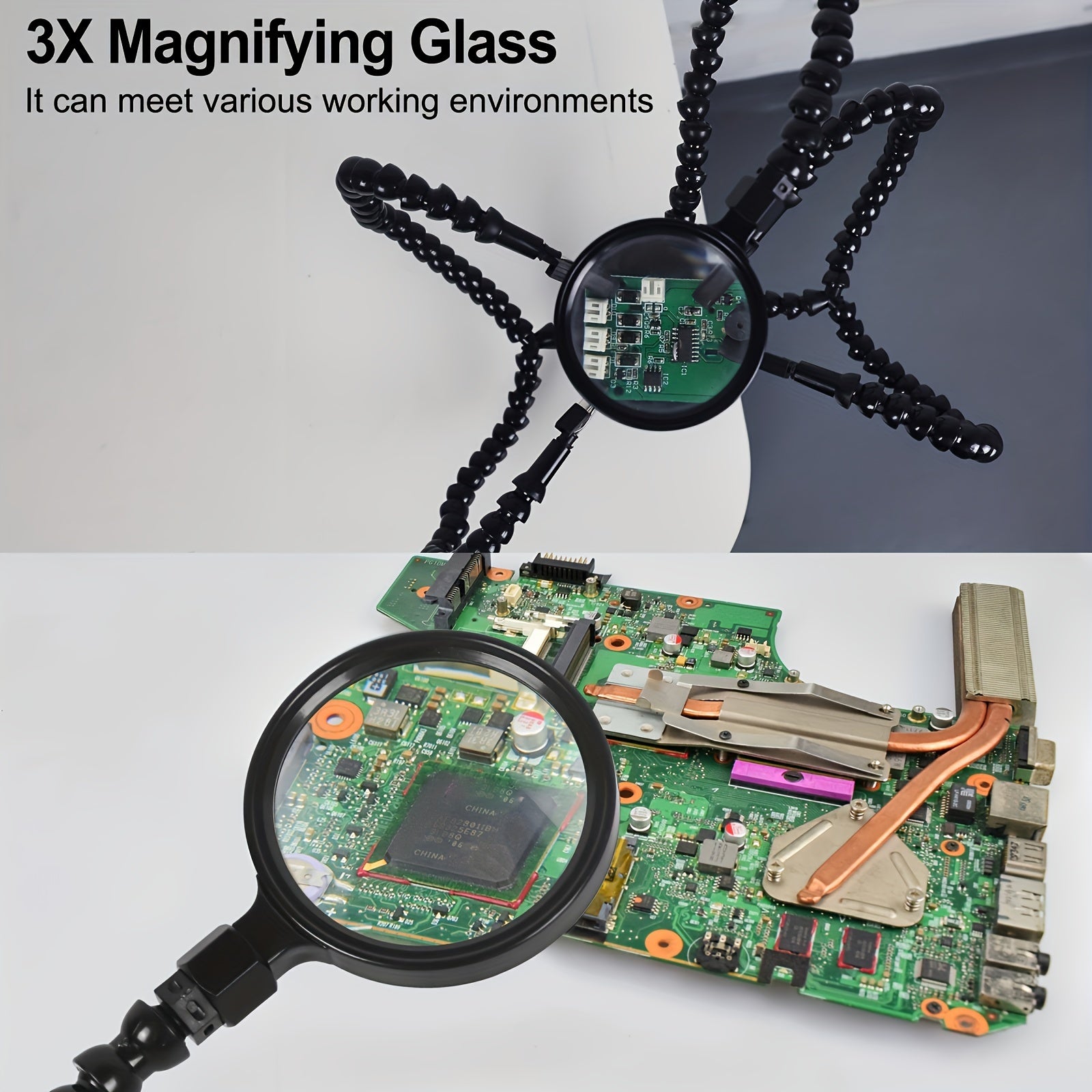 Soldering Station Tool with Magnifier and Flexible Arms for PCB Repair