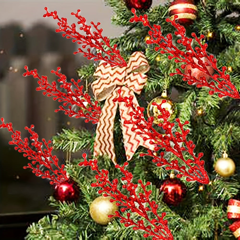 Set of 6 Sparkling Christmas Decorative Gifts with Gold Pink Glitter Berries for Holiday Decor