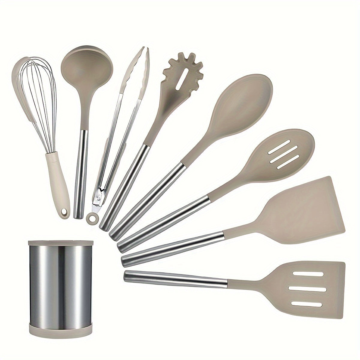 Silicone Kitchen Utensil Set 9 Pieces Non-Stick Cooking Tools with Stainless Steel Handles