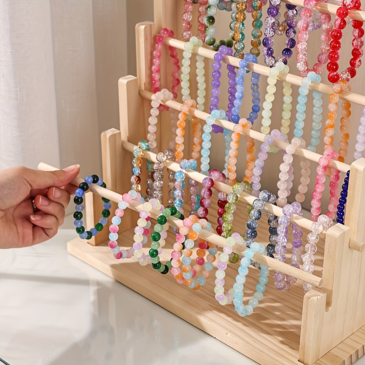 Wooden Jewelry Display Stand for Necklaces Bracelets Earrings Anklets Organizer Rack