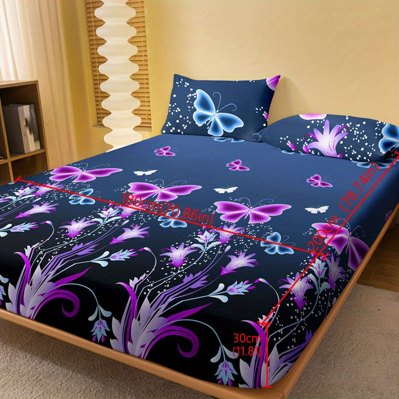 Floral Print Fitted Sheet Deep Pocket Soft Bedding Sheet for Bedroom or Guest Room