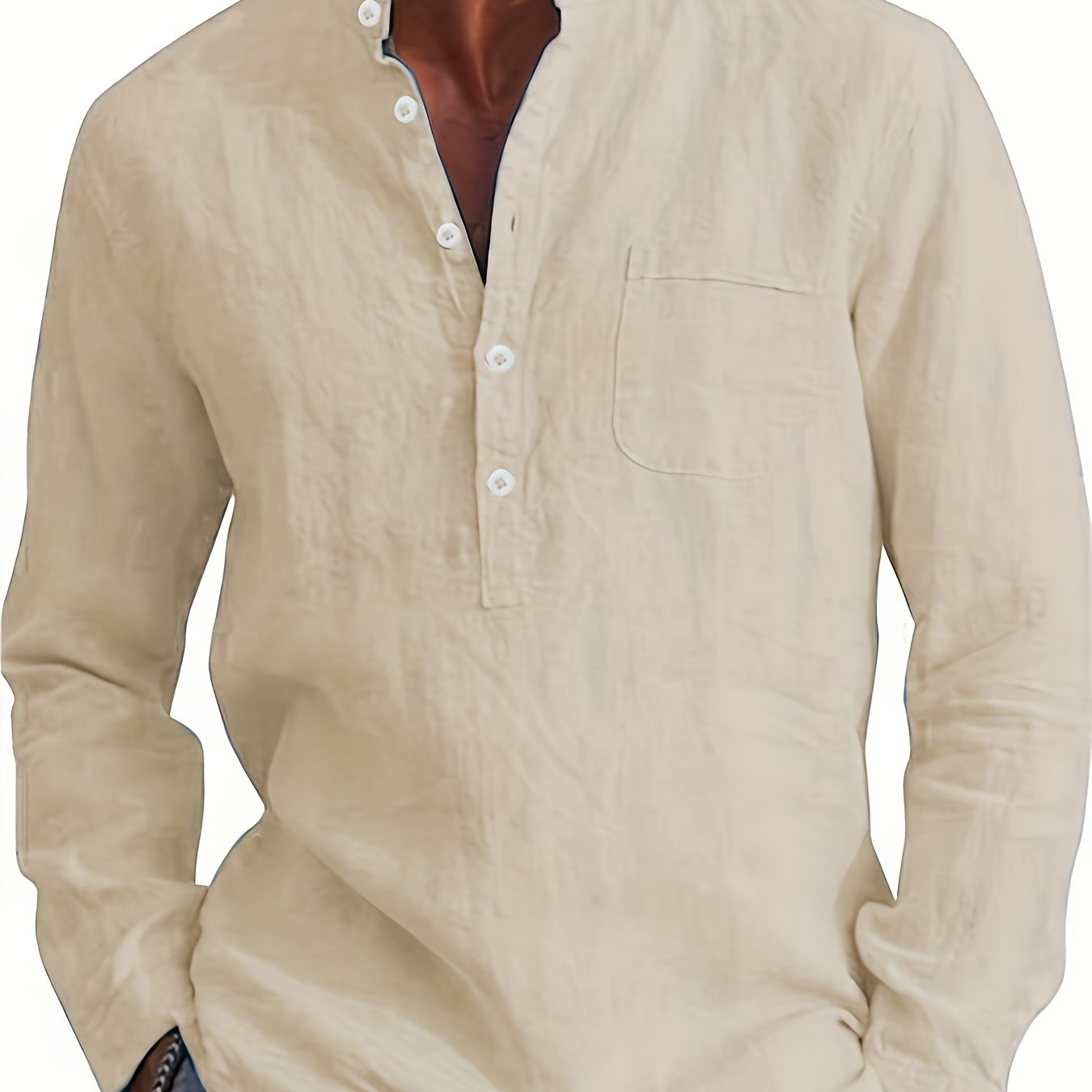 Plus Size Men's Cotton Henley Shirt Long Sleeve Casual Vacation Solid Color
