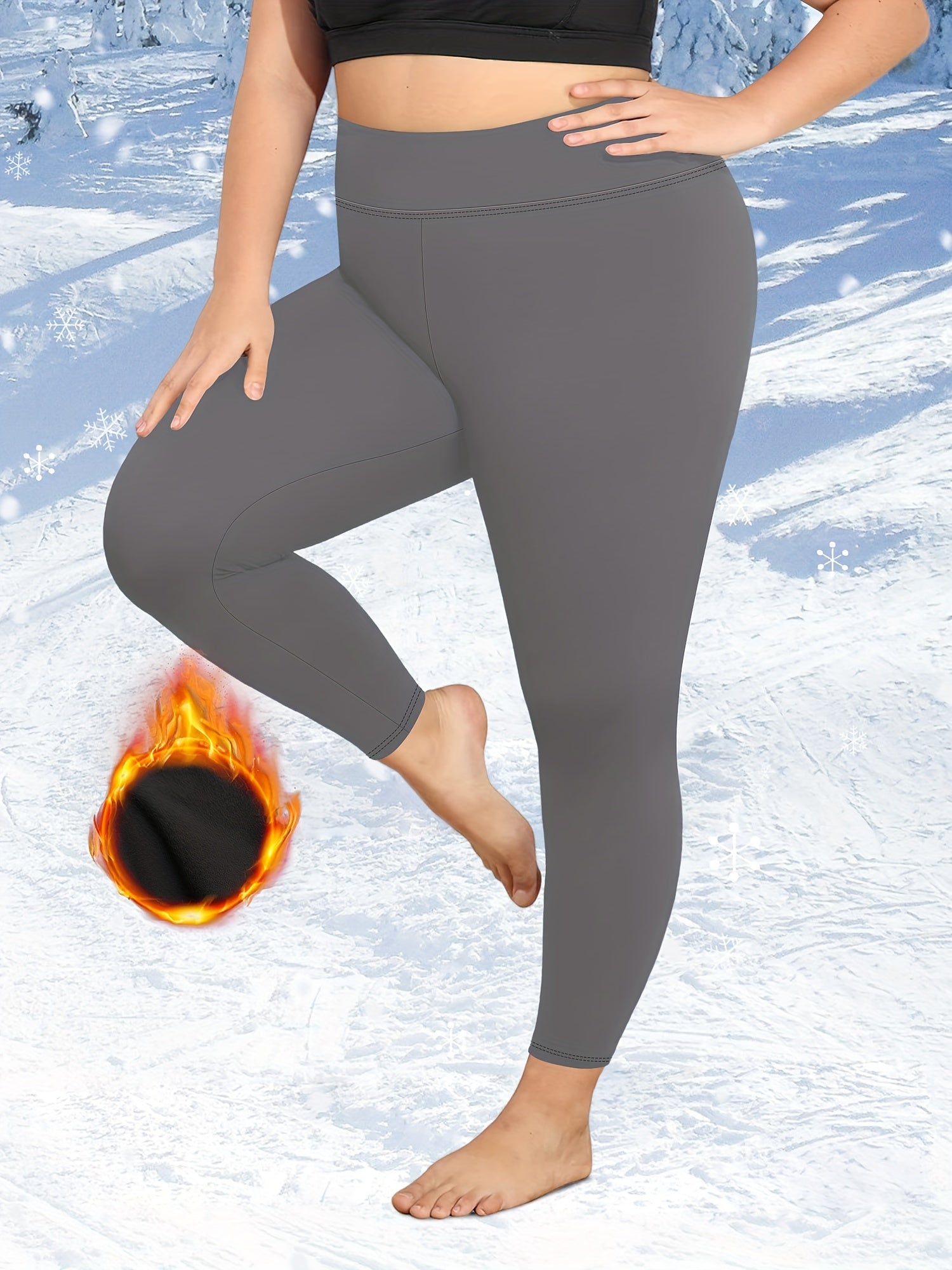 Women's Plus Size Fleece Leggings Set Wideband High Rise Three Piece