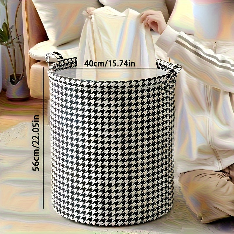 Set of 2 Foldable Houndstooth Laundry Baskets for Clothing and Storage