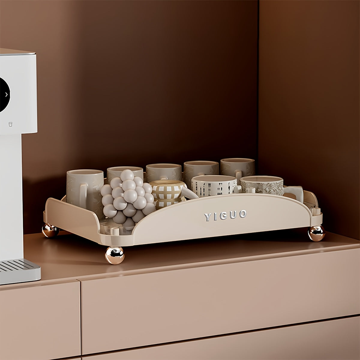 YIGUO Qopqoqsiz Ikki Qavatli Oshxona Tashkiliy Raqami - Chashkalar, Kofe Qoplari, Kofe Podlari uchun - Ochiq Saqlash Dizayni, Ko'p Maqsadli, Assembling Kerak Emas, Stol va Sirt Ko'rsatish Polka Kiritilgan