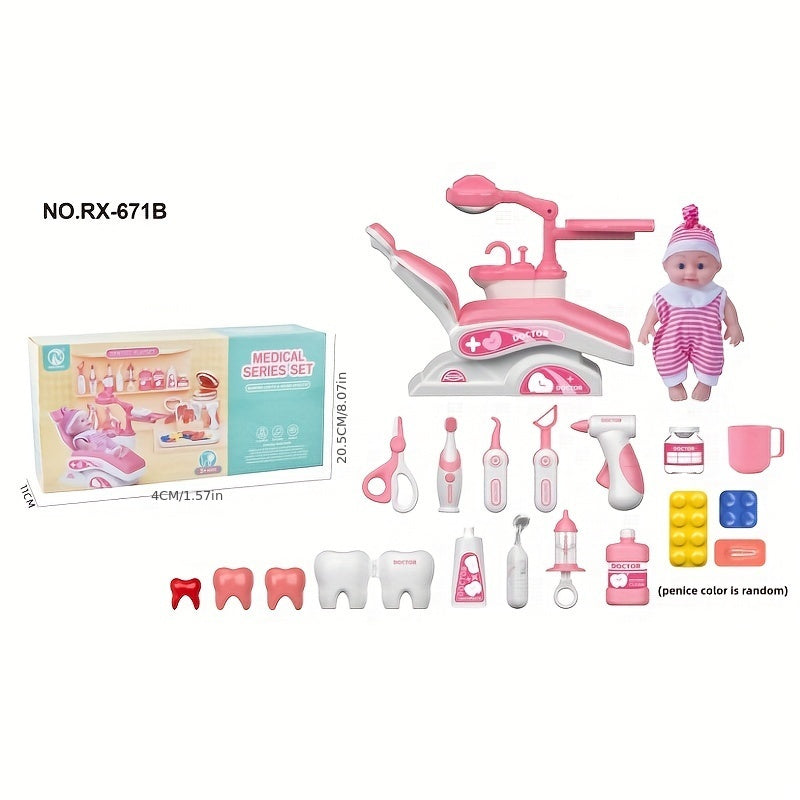 Kids Dentist Playset 17-Piece Green Pretend Doctor Toy Kit for Ages 3-5