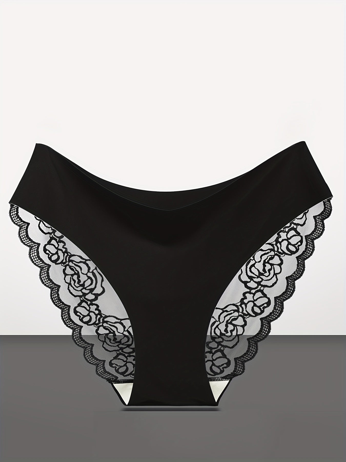 4-Pack Women's Seamless Lace Trim Panties Breathable Nylon Solid Colors Hipster Underwear