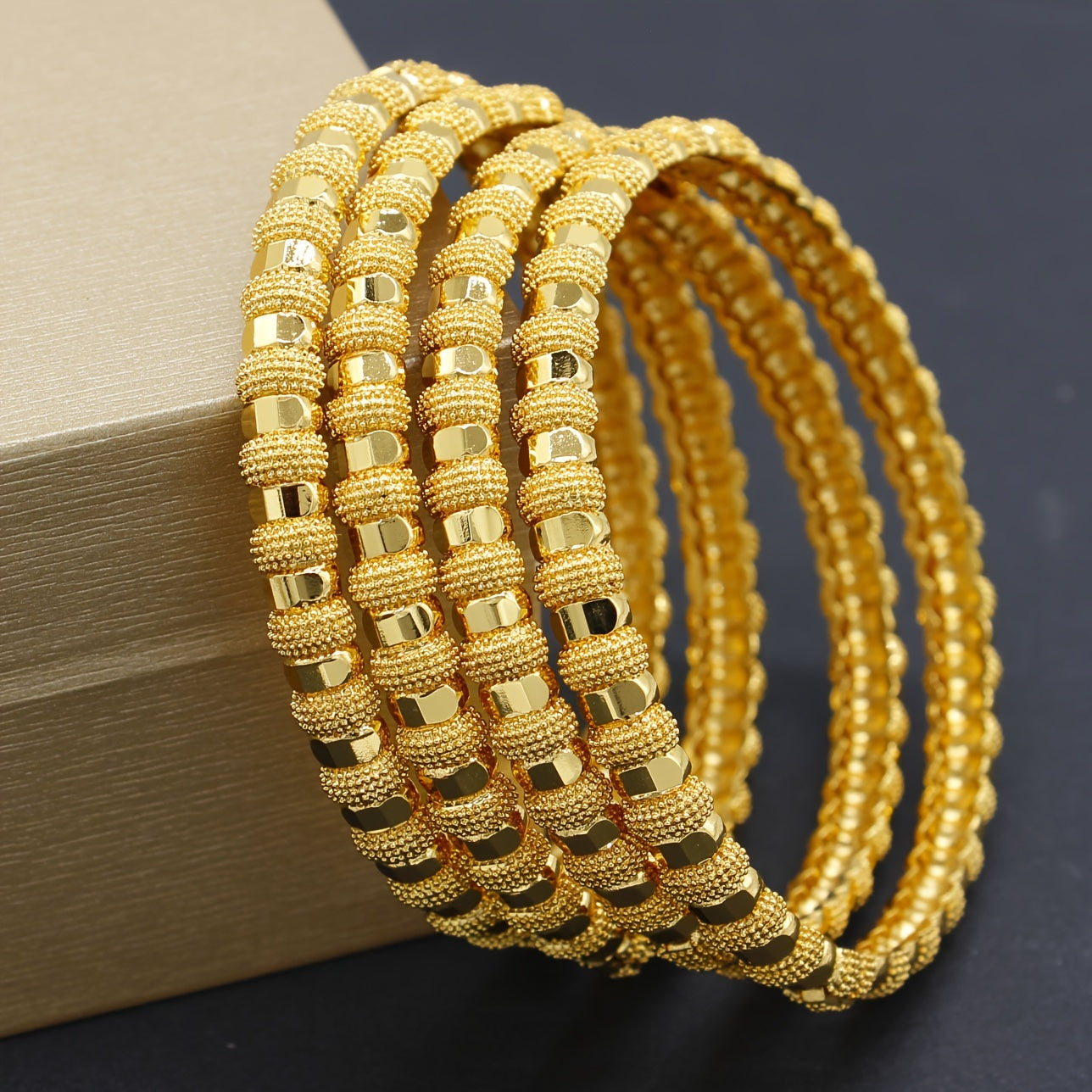 Set of 4 Women's Copper Gold-Plated Middle Eastern Style Bracelets for Daily Wear or Gifts