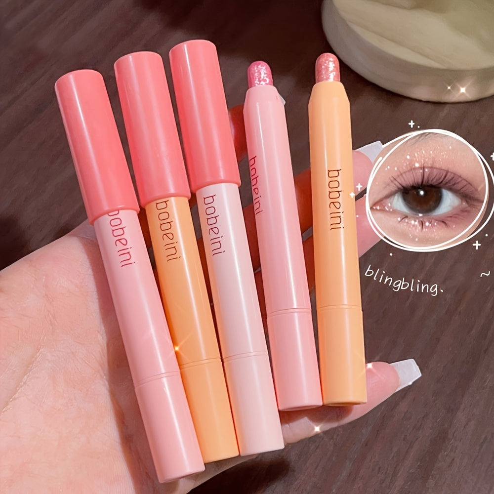 Barra de sombra de ojos con purpurina para mujer, a prueba de agua, fácil de usar, que ilumina en rosa nude