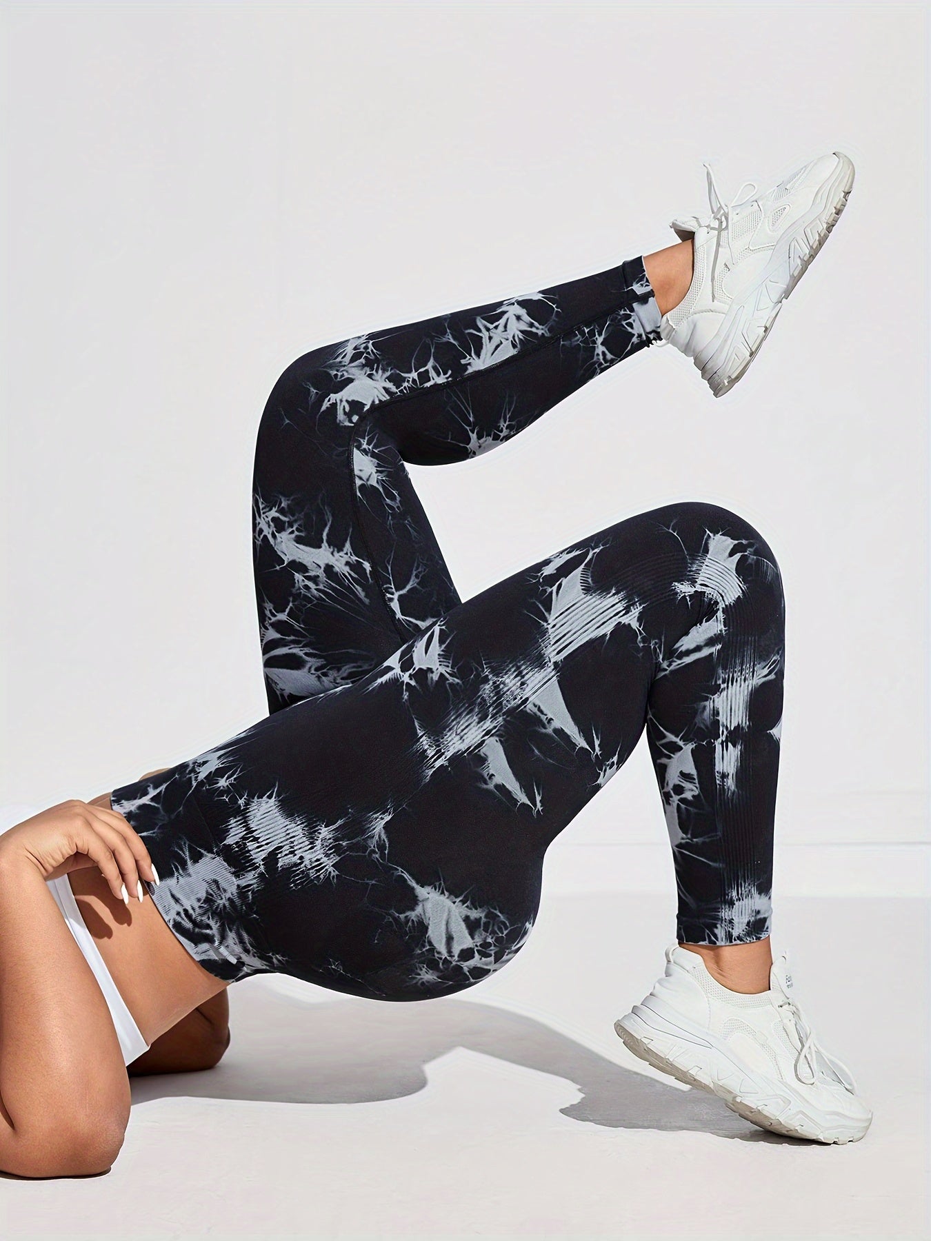 Plus Size Women Seamless Quick-Dry Tie-Dye High Waist Yoga Leggings 3 Pack