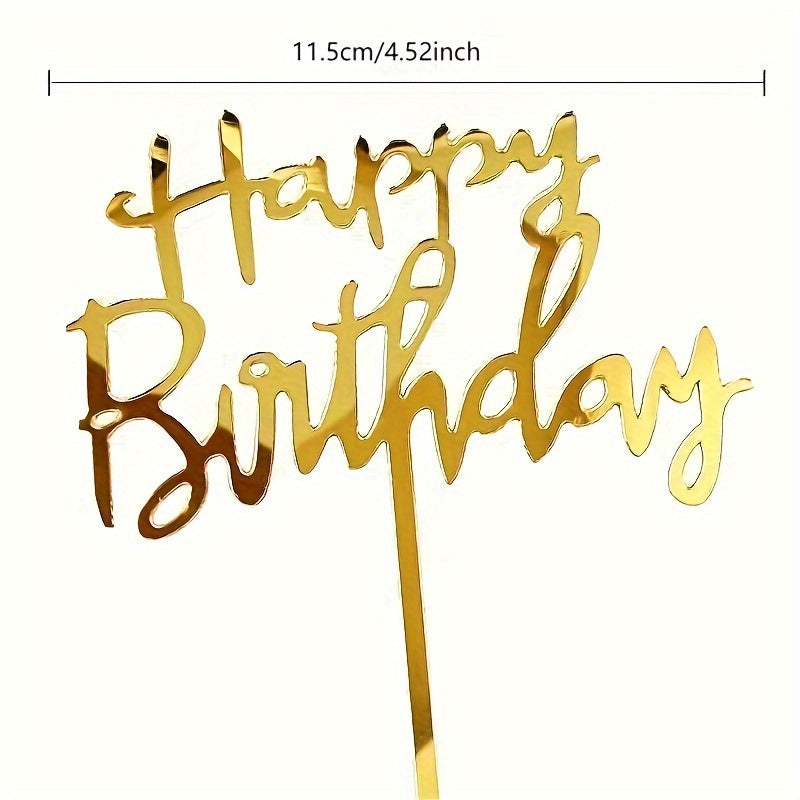 10pcs Gold Happy Birthday Acrylic Cake Toppers Reusable Party Decorations