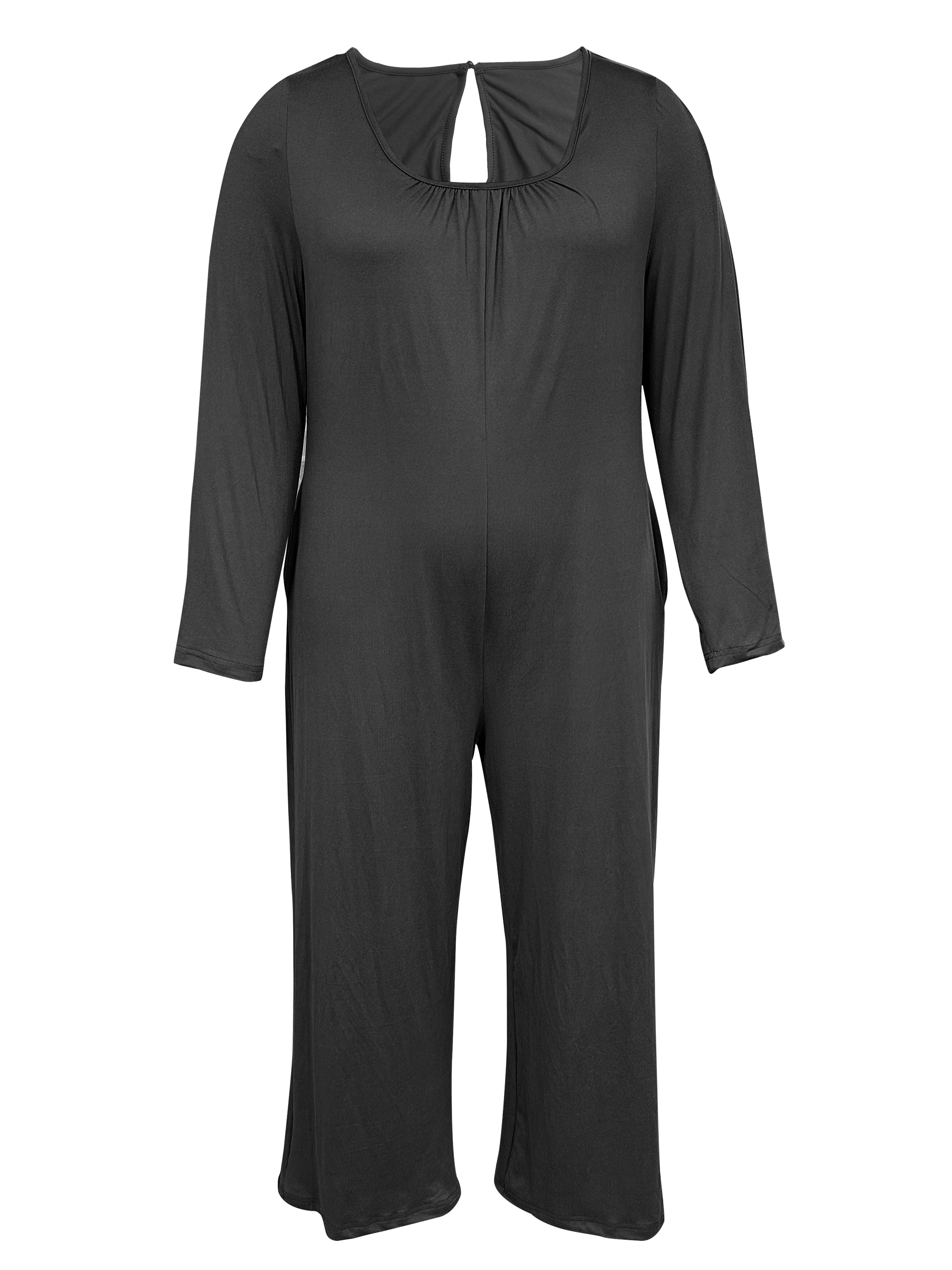 Women's Long Sleeve Jumpsuit with Pockets, Wide-Leg Lounge Pants, All-Season Comfort