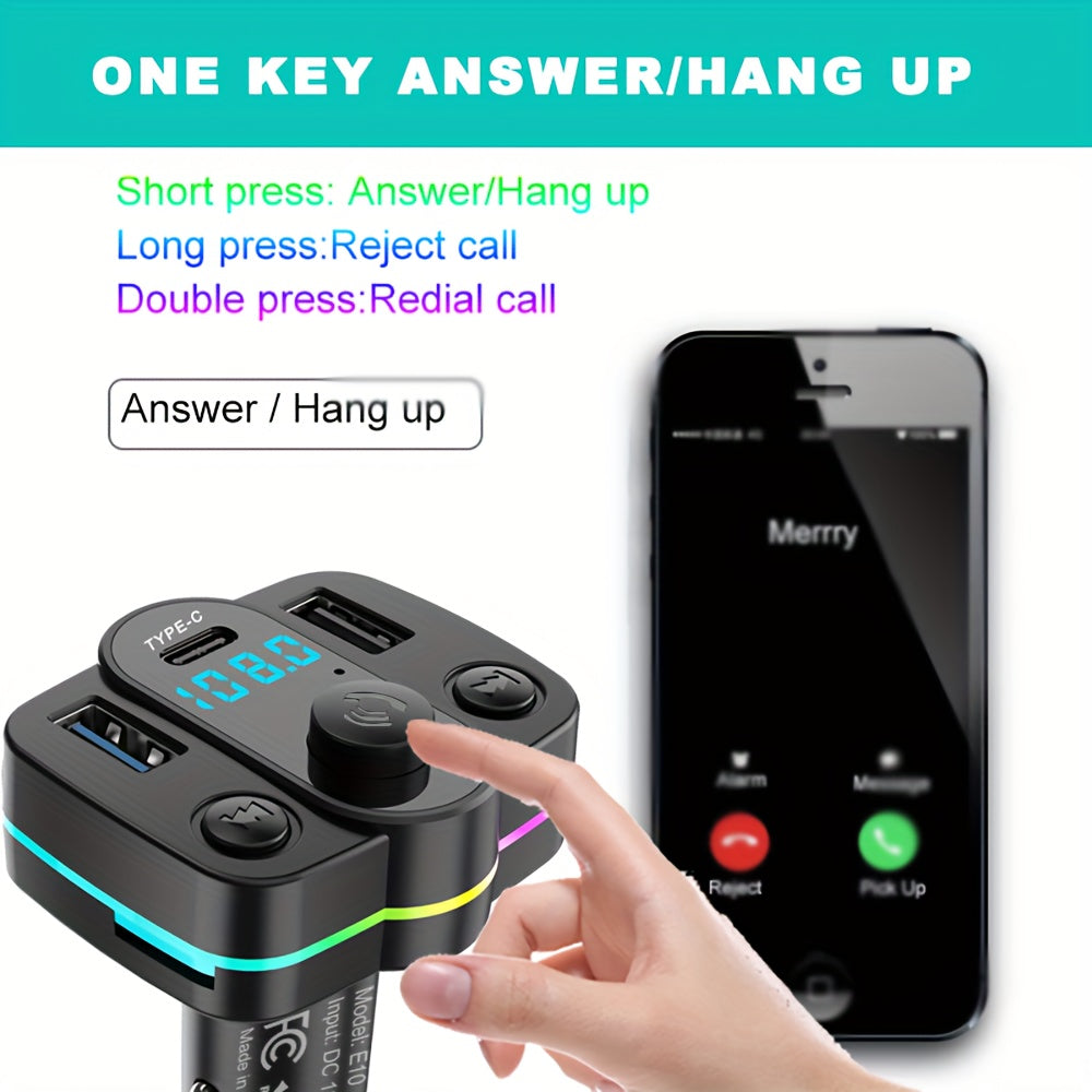 Wireless Car FM Transmitter MP3 Player Dual USB-C Charging Hands-Free Call
