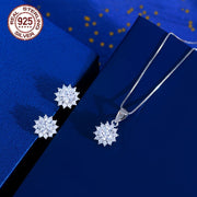 Sterling Silver Sunflower Jewelry Set with Cubic Zirconia Earrings and Pendant