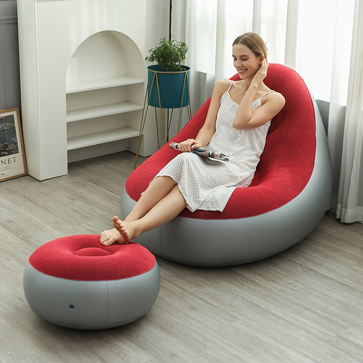 Sofá inflable con respaldo para uso en interiores, sillón perezoso ajustable con felpa