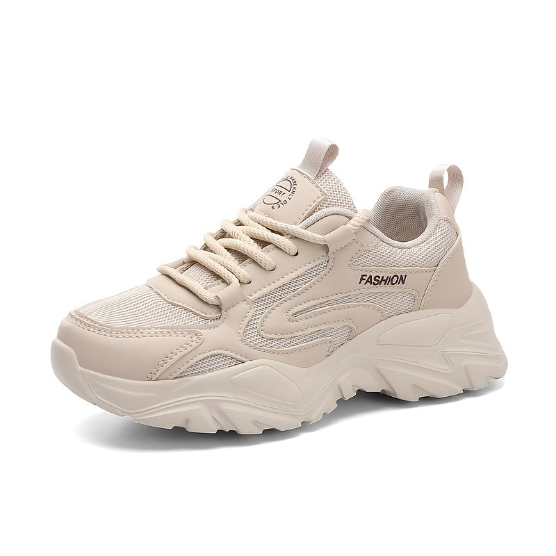 Women's Casual Chunky Sneakers Breathable Mesh Faux Cover Low-Top Lace-Up