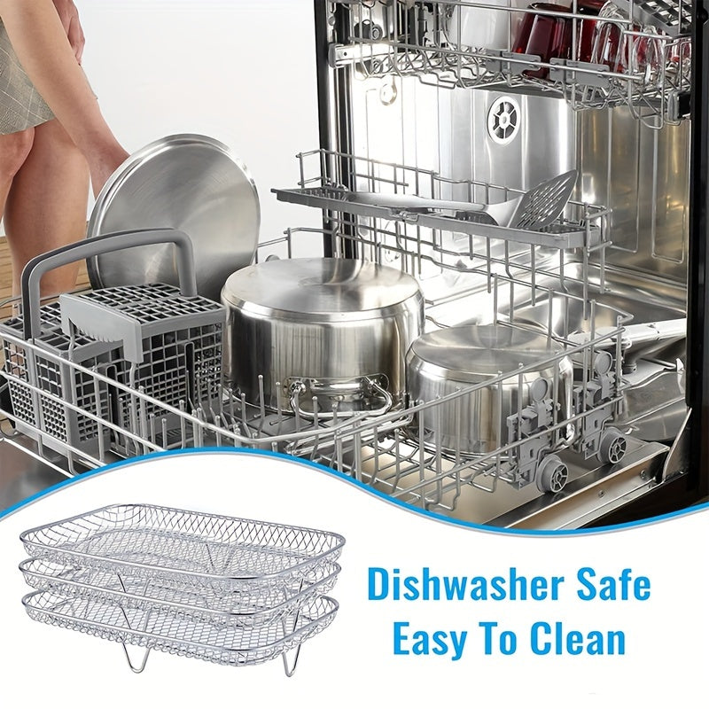 304 Stainless Steel 3-Tier Air Fryer Rack Dehydrator Stand Food Safe Kitchen Accessory