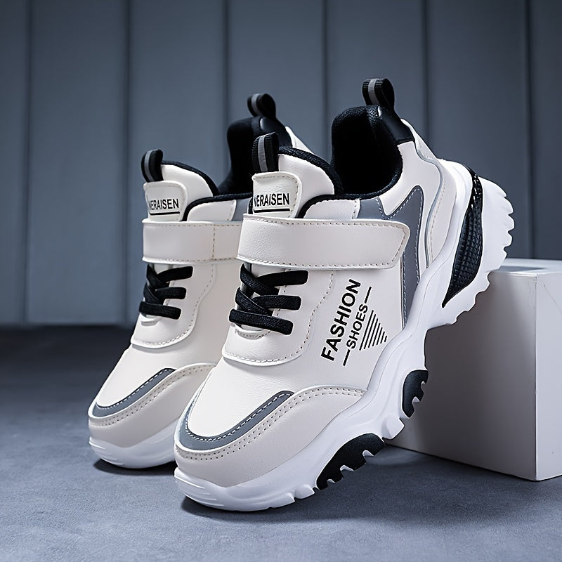 Kids' Breathable Lightweight All-Season Sports Sneakers with Hook-and-Loop Closure