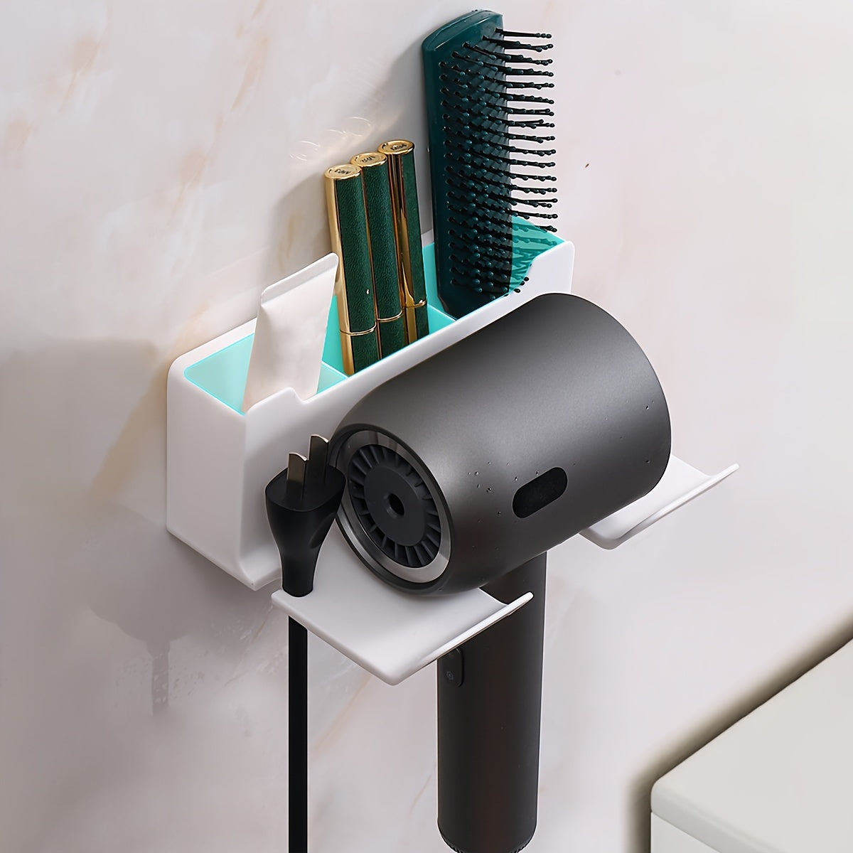 Wall-Mounted Hair Dryer Holder Bathroom Storage Rack Hair Dryer Hanger