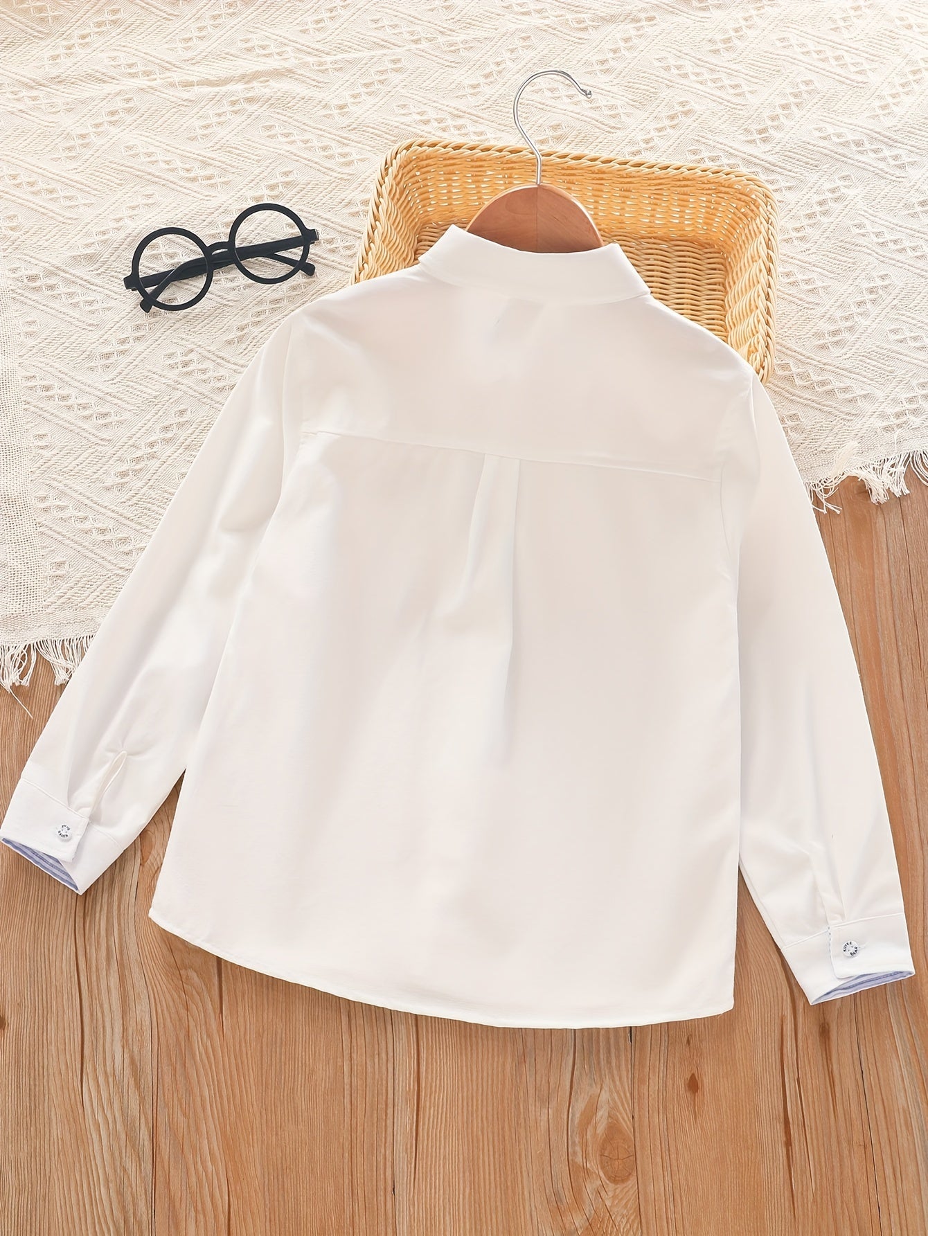 Camisa de algodón para hombres con bordado de tiburón para niños, primavera y otoño, azul, pequeño y mediano