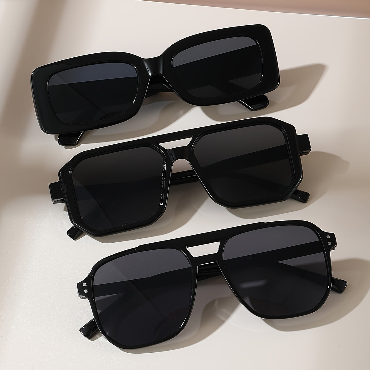 Men's Retro Casual Dark Series Glasses Full Rim Polycarbonate for Beach Travel Driving Daily Wear Set of 3