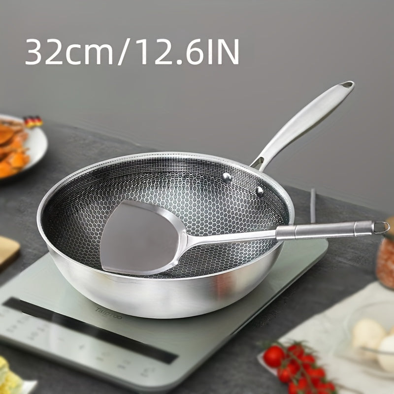 Stainless Steel Chef's Pan Non-Stick Honeycomb Surface Stir-Fry Cookware