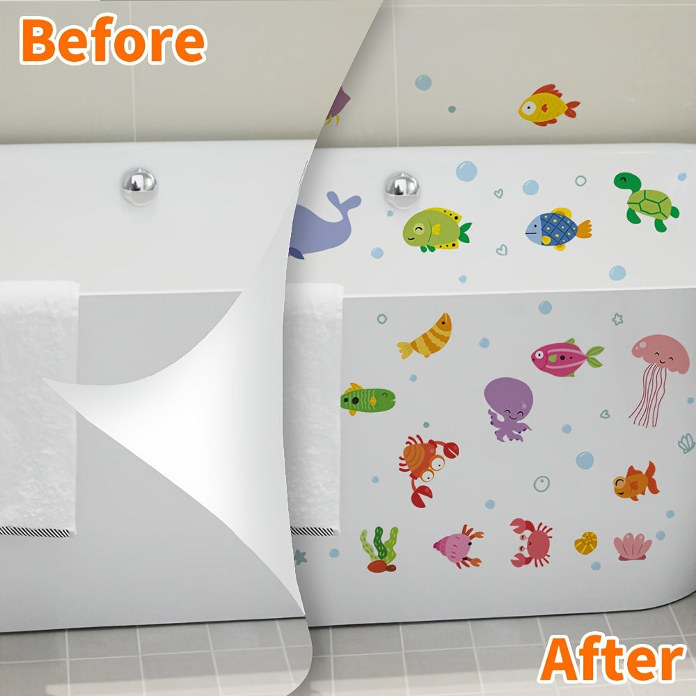 Pegatinas antideslizantes para bañera con patrones de animales submarinos, conjunto de seguridad para baño con acabado esmerilado, 6 unidades