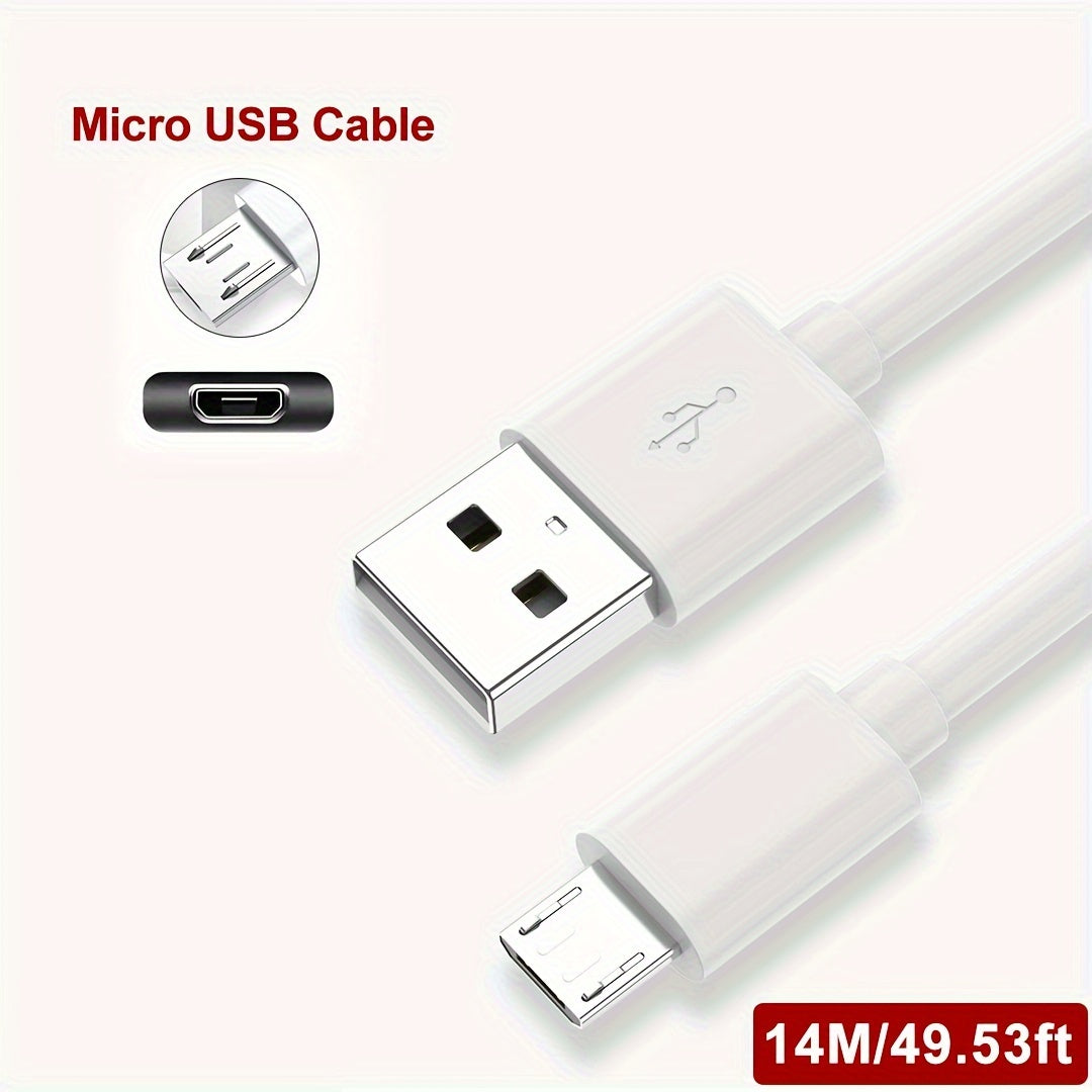 Cable de carga Micro USB de 30W, de 1 a 14 m, con cable redondo de PVC, transferencia de datos de alta velocidad y carga, compatible con teléfonos Android, cámaras, bancos de energía y dash cams