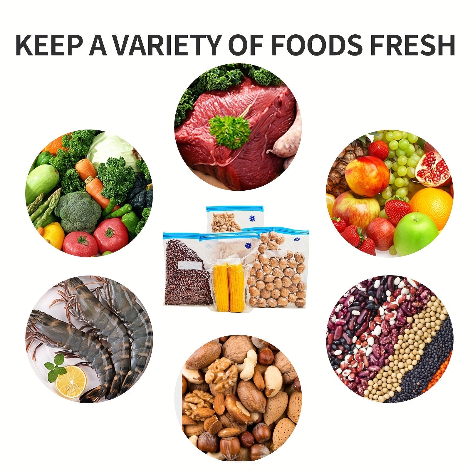 Set of 14 Reusable Food Vacuum Storage Bags in 3 Sizes for Meal Prep