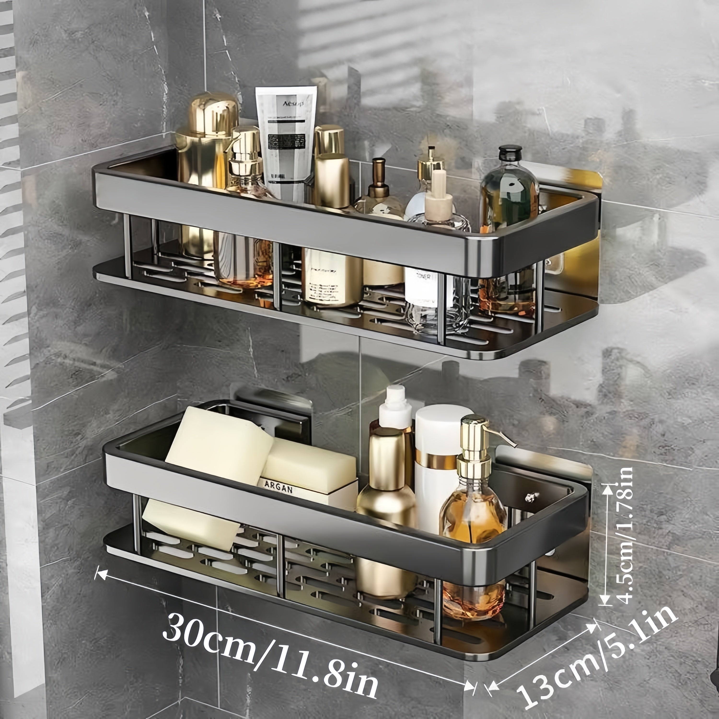 Wall Mounted Bathroom Storage Rack No Drilling for RV Showers