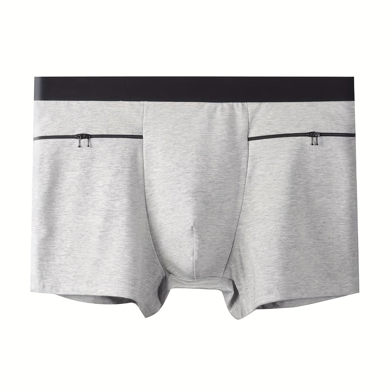 Men's Travel Underwear with Large Pockets Square Cut Double Zipper Cotton Spandex