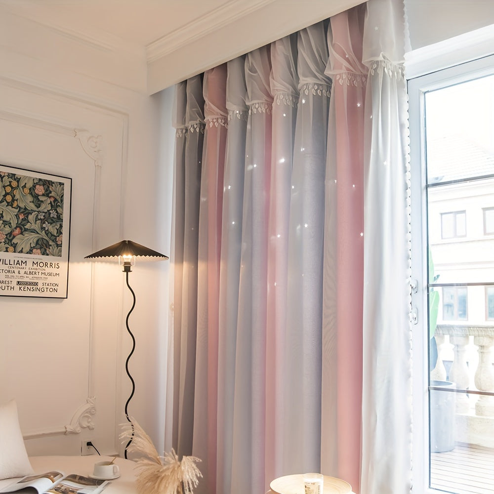 Blackout Curtains with Lace Sheer Tieback for Living Room and Bedroom Double-Layer Light Blocking