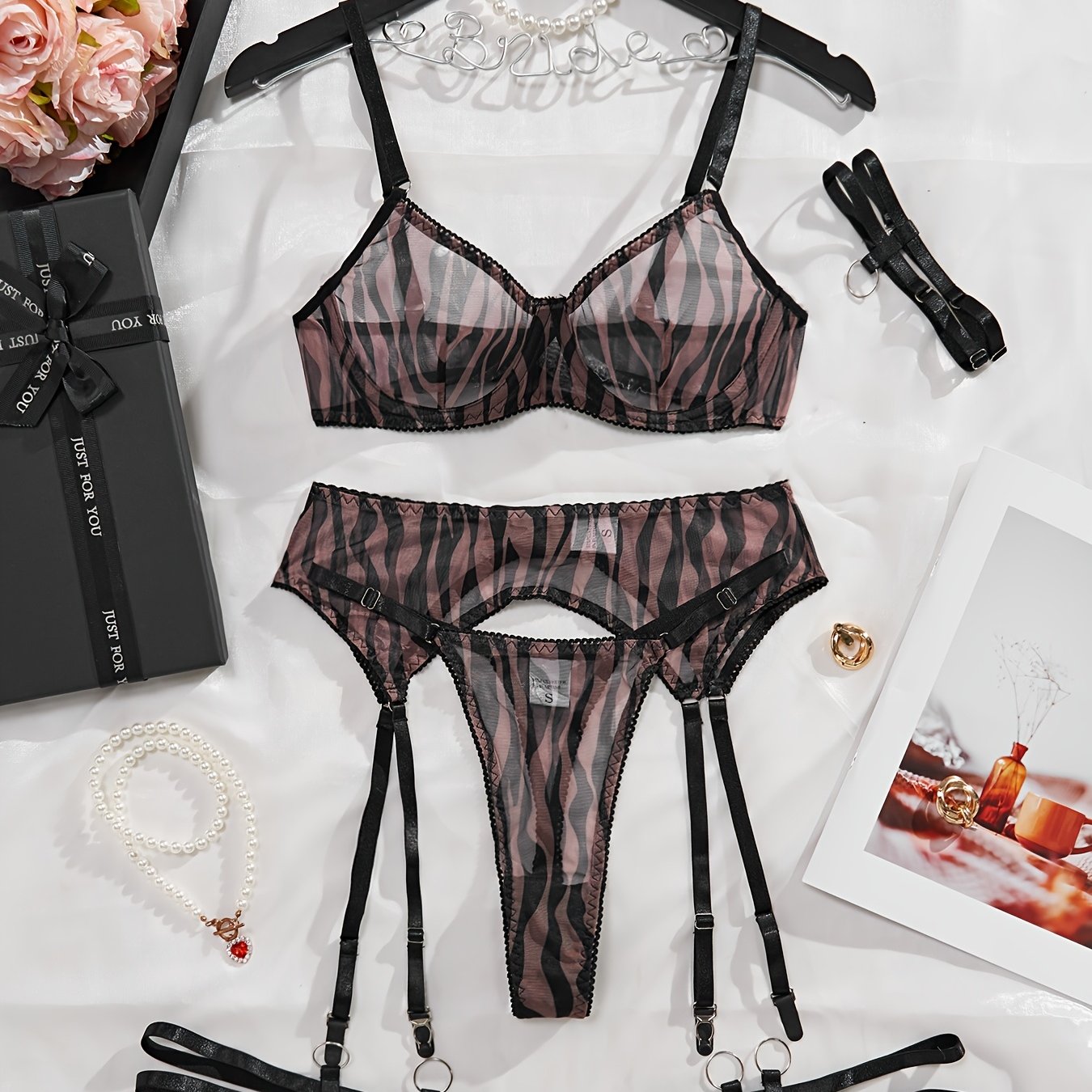 Women's Zebra Stripe Lingerie Set Sexy Cross-Border 2024 European American