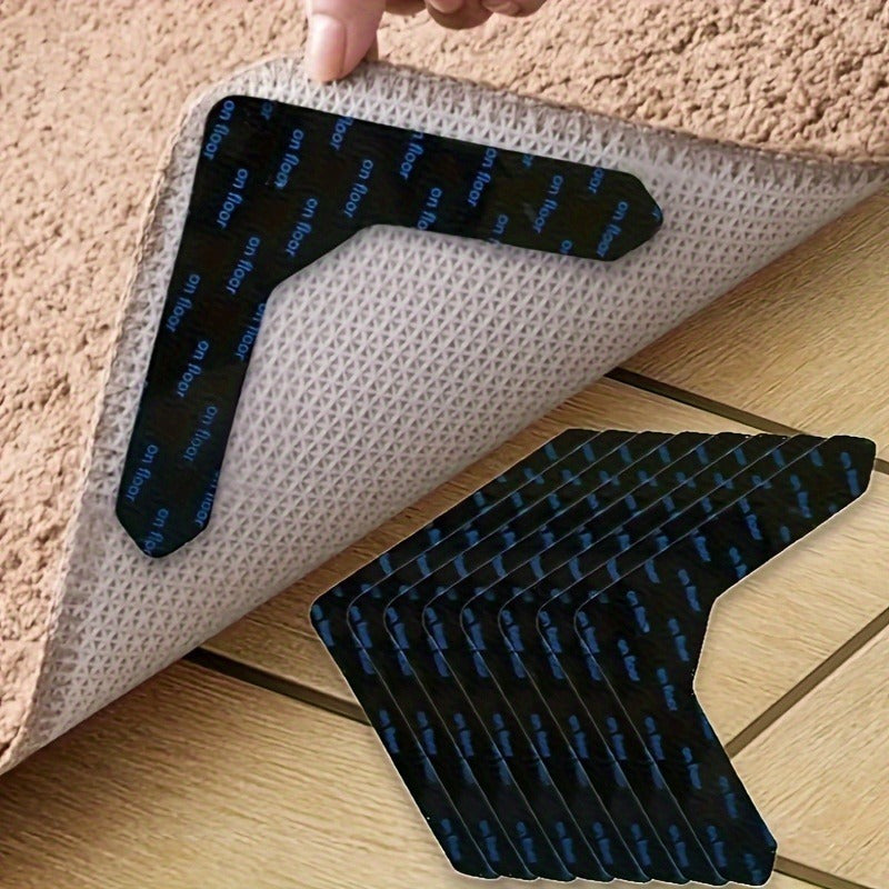 Set of 4 Washable Carpet Grippers with Anti-Slip Hook-and-Loop Fastener for Hardwood Floors