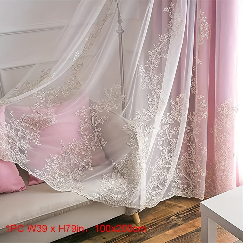 Double Layer Embroidery Curtain with Lace Grommet Top for Bedroom or Living Room Window Treatment