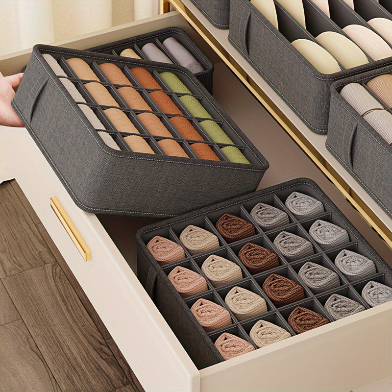 Gray Cationic Sock Storage Box with 6 7 or 20 Compartments Foldable Organizers for Underwear Bras and Socks