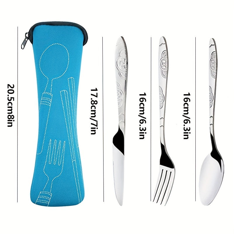 Stainless Steel Camping Cutlery Set 3-Piece with Portable Bag