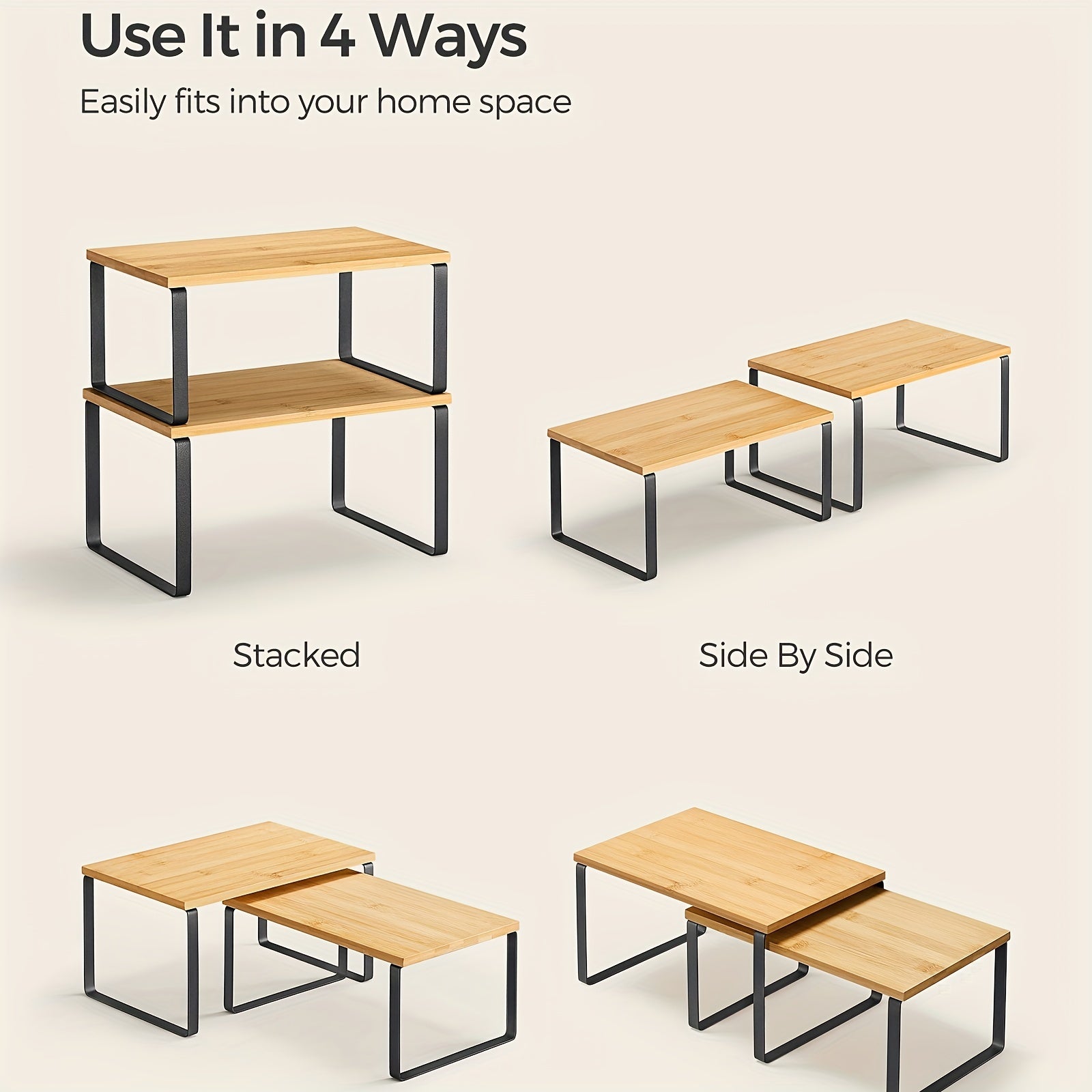 Estantes ajustables para organizador de armario de cocina, apilables, expandibles, de metal y madera, estante de esquina pulido
