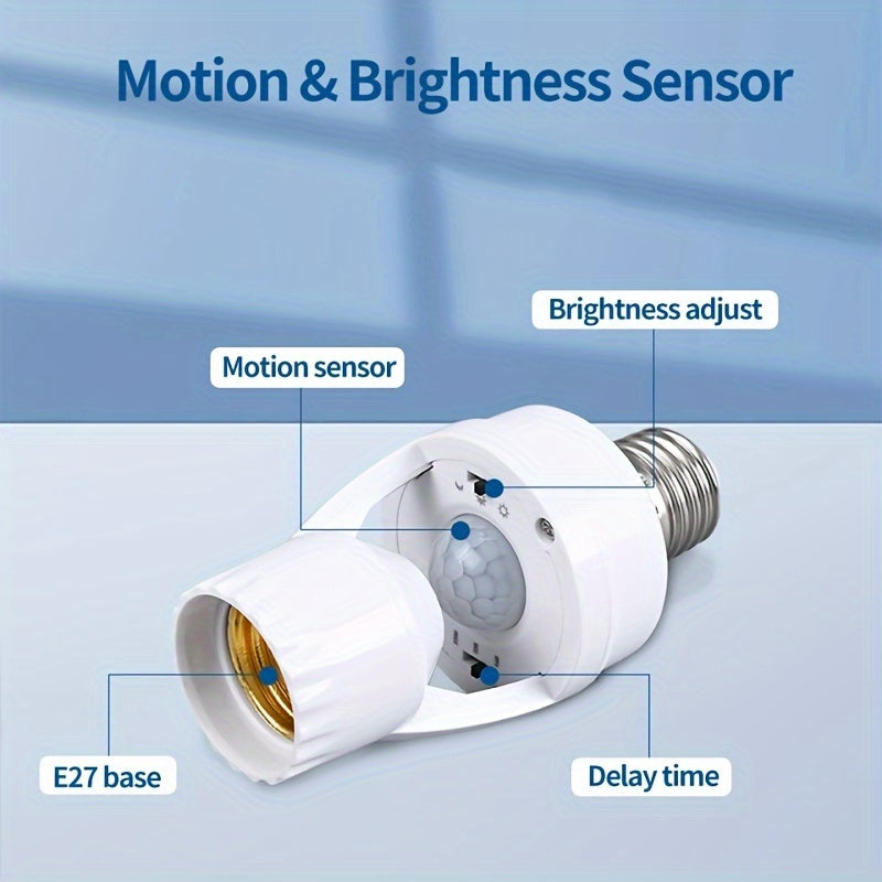 Motion Sensor PIR Lamp Holder E27 Screw Socket 360° Detection Adjustable Delay White Plastic