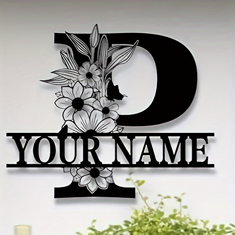 Personalized Metal Family Name Sign with Floral Design for Home Decor