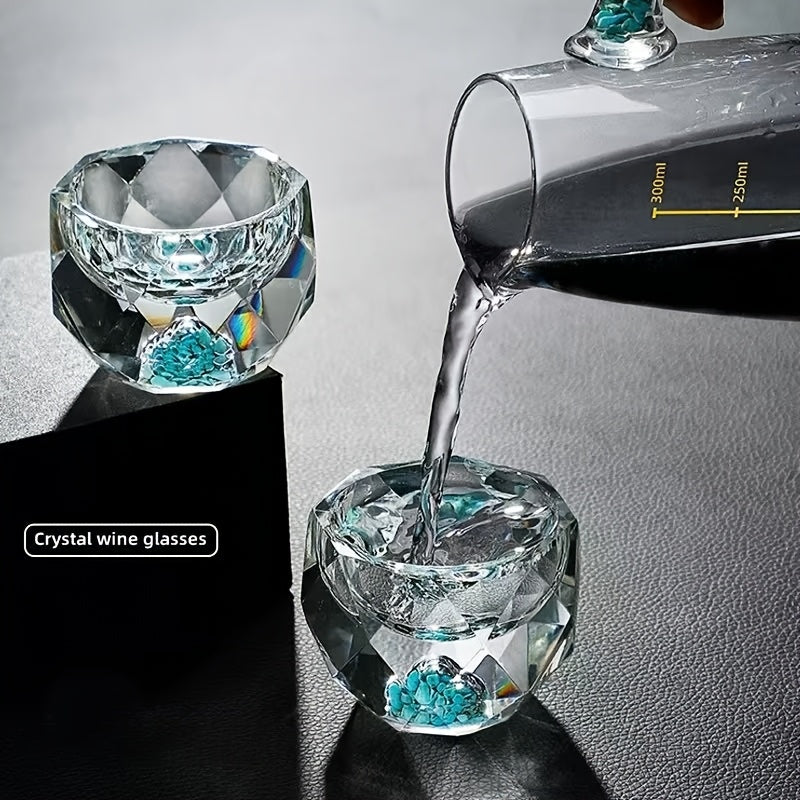 50ml Crystal Glassware Set Insulated Reusable Diamond-Cut Glasses for Spirits and Tea